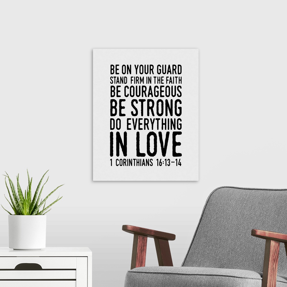 A modern room featuring Handlettered Bible verse reading Do everything in Love.