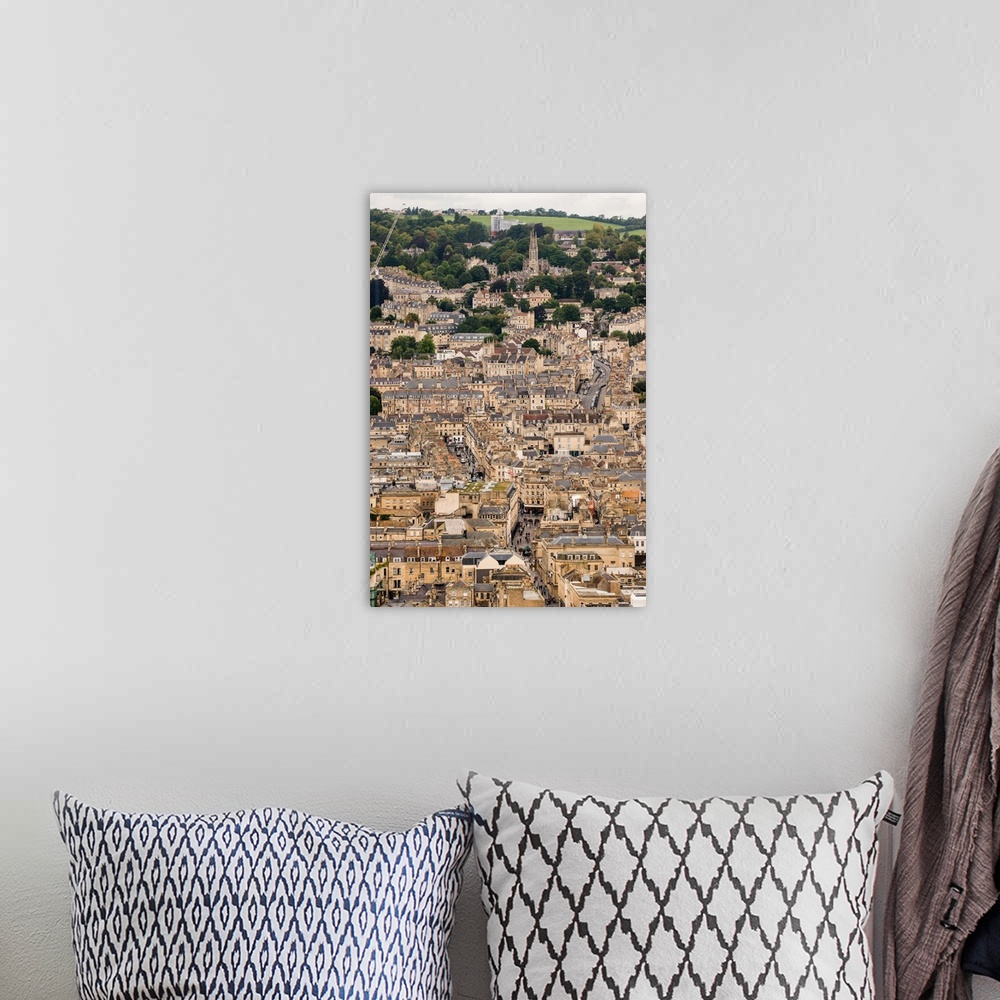 A bohemian room featuring Aerial photograph of the city of Bath in England, UK.