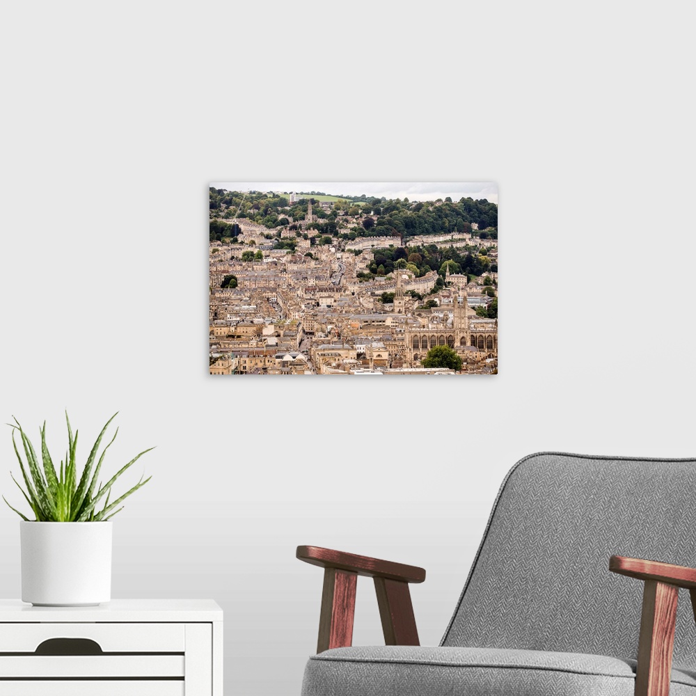 A modern room featuring Aerial photograph of the city of Bath in England, UK.