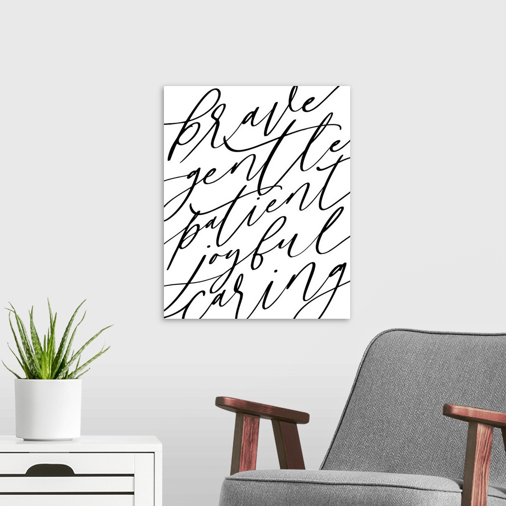 A modern room featuring Typography artwork of positive affirmations.