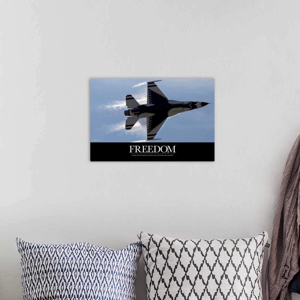 A bohemian room featuring Air Force Poster: An F-16 Fighting Falcon pulls high G's