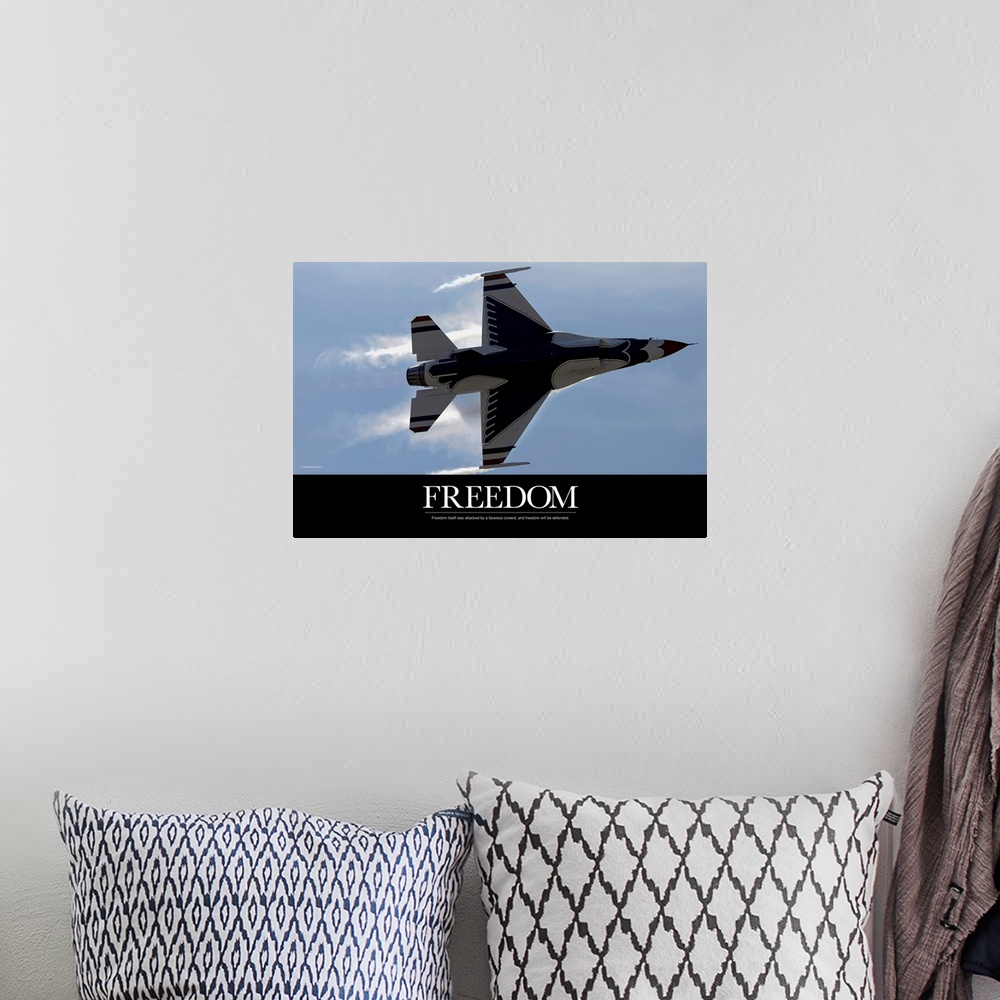 A bohemian room featuring Air Force Poster: An F-16 Fighting Falcon pulls high G's