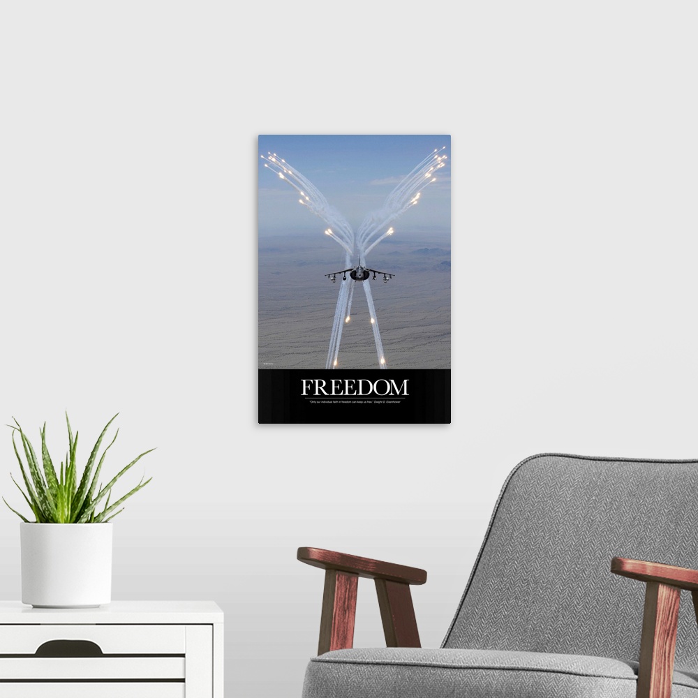 A modern room featuring Air Force Poster: Freedom Can Keep Us Free
