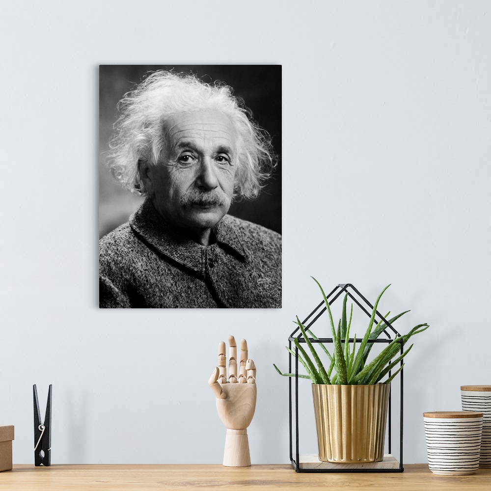 A bohemian room featuring Cropped photograph of Albert Einstein. Originally taken by Orren Jack Turner, Princeton, N.J. 1947.