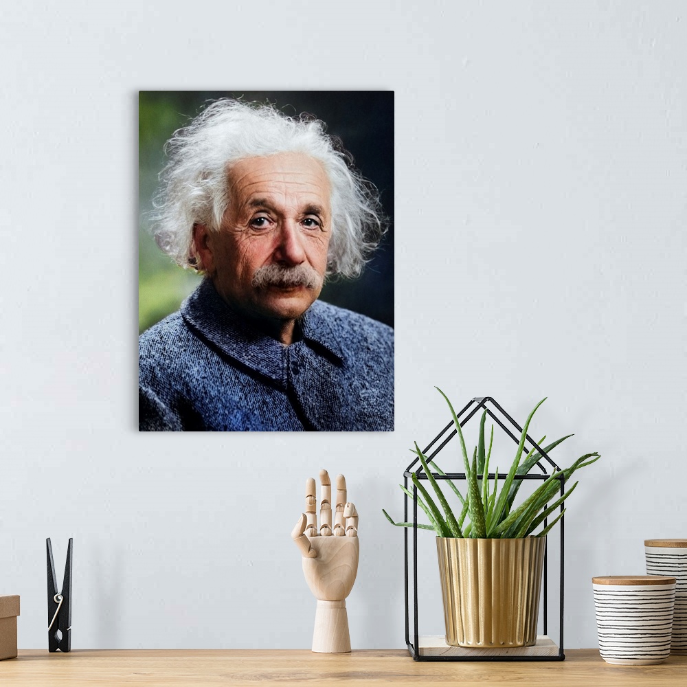 A bohemian room featuring Cropped photograph of Albert Einstein. Originally taken by Orren Jack Turner, Princeton, N.J. 194...