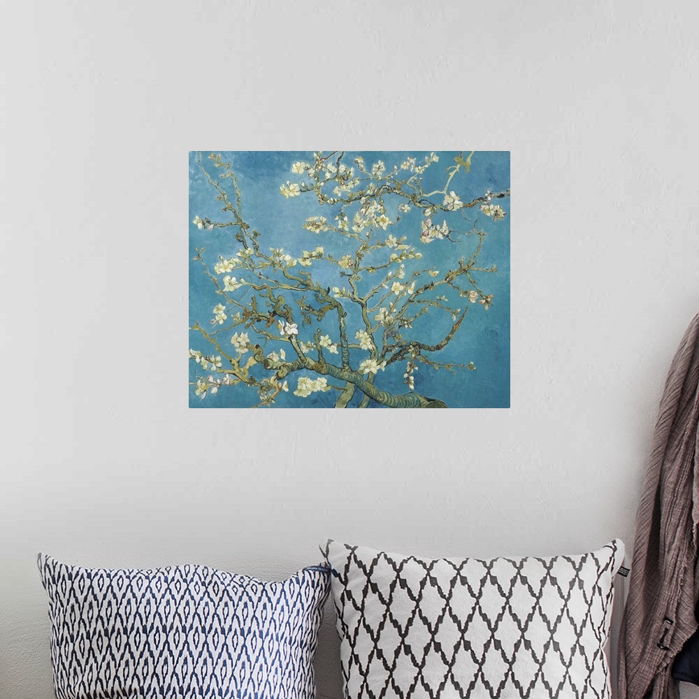 A bohemian room featuring Vincent van Gogh's Almond blossom (1890) famous painting.