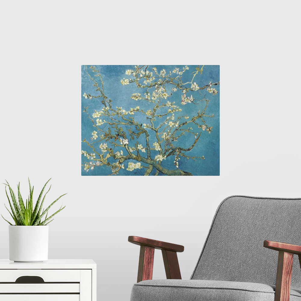A modern room featuring Vincent van Gogh's Almond blossom (1890) famous painting.