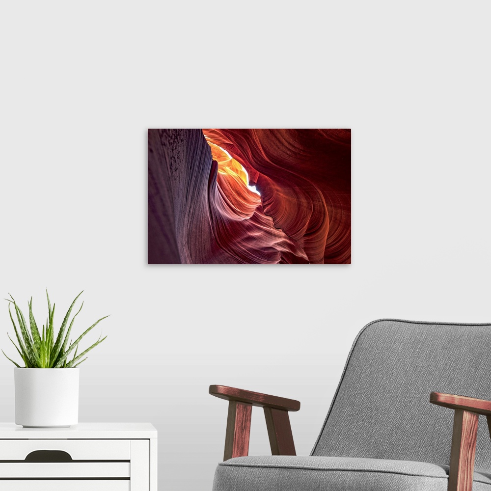 A modern room featuring Photograph from inside of Antelope Canyon rock formation located on the Navajo Reservation in Pag...