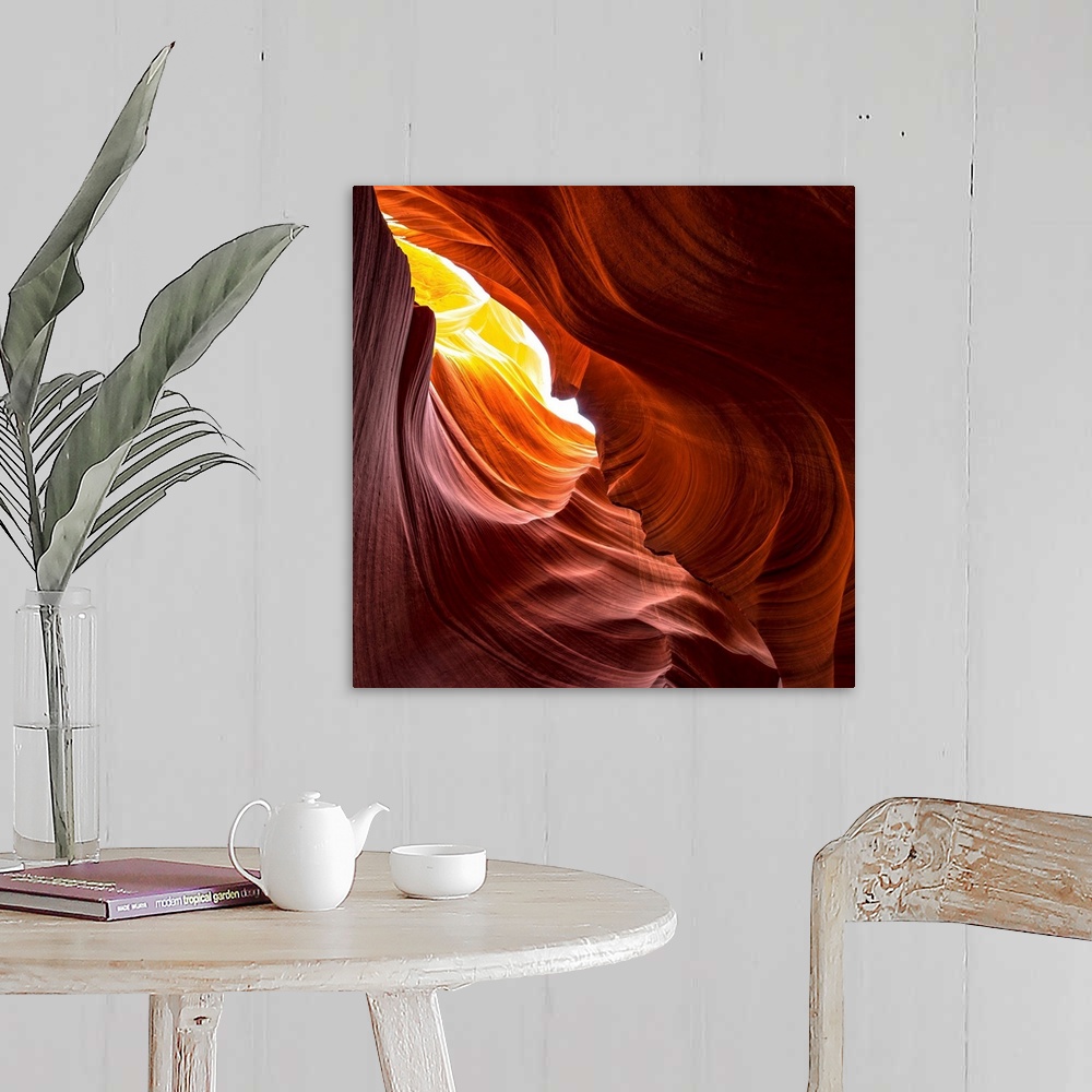 A farmhouse room featuring Square photograph from inside of Antelope Canyon rock formation located on the Navajo Reservation...