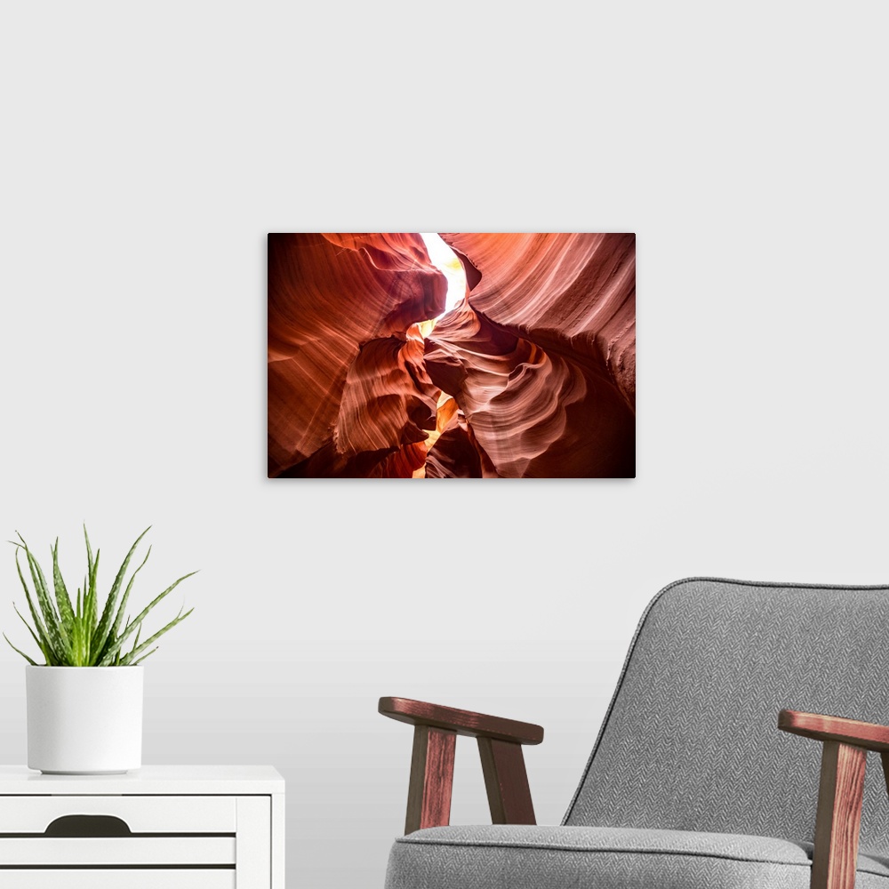 A modern room featuring Photograph from inside of Antelope Canyon's rock formation located on the Navajo Reservation in P...