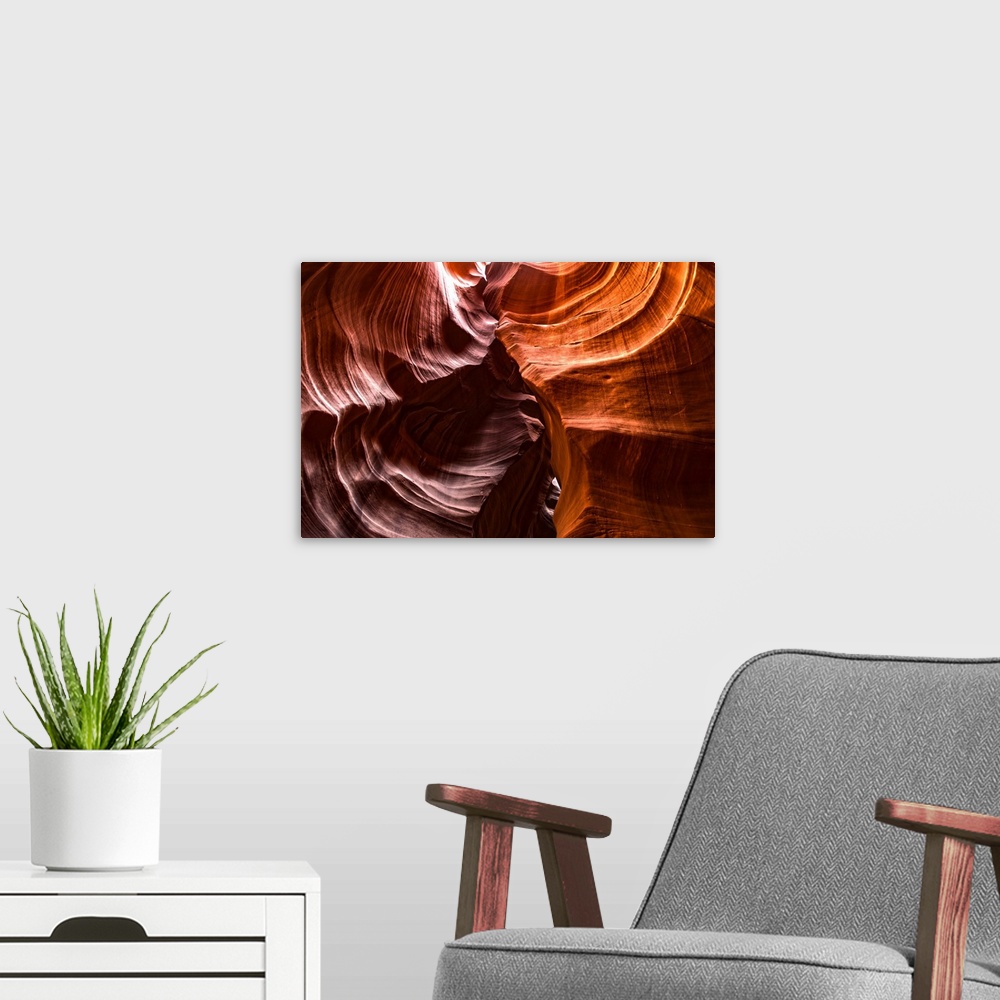 A modern room featuring Photograph from inside of Antelope Canyon rock formation located on the Navajo Reservation in Pag...