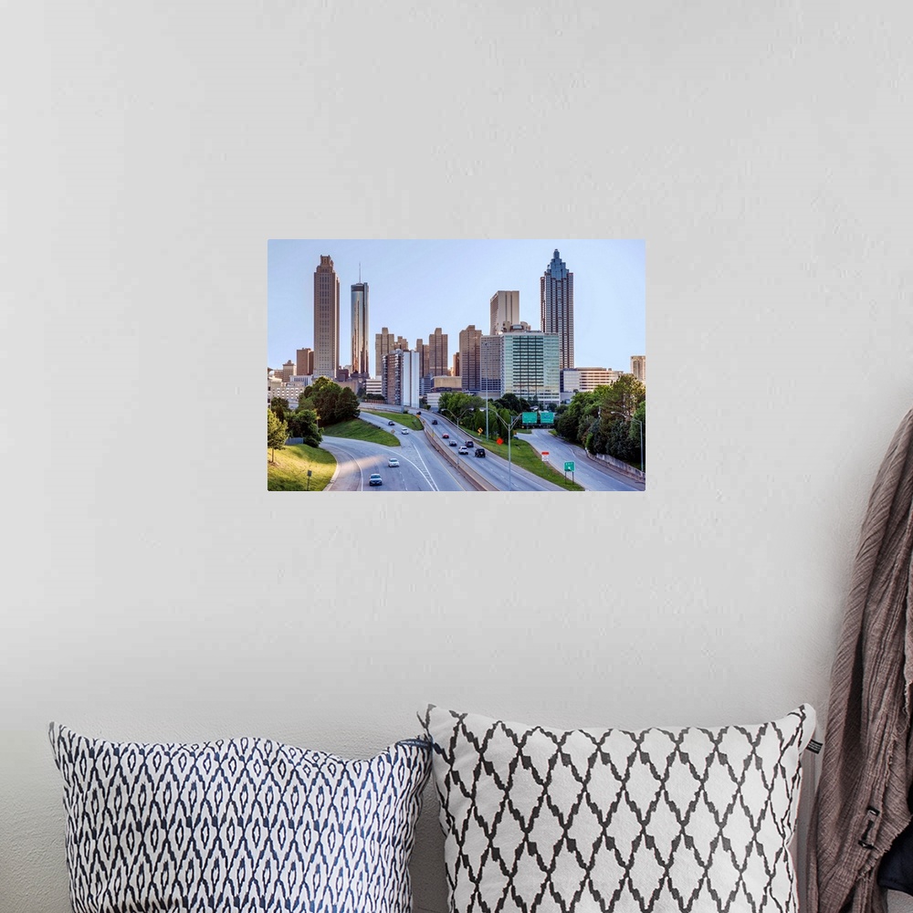 A bohemian room featuring Atlanta city skyline from the east side in Georgia.