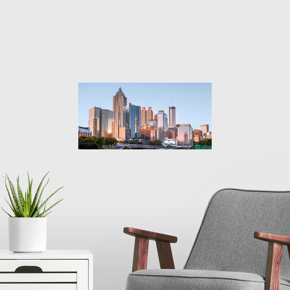 A modern room featuring Atlanta city skyline from the north side in Georgia.