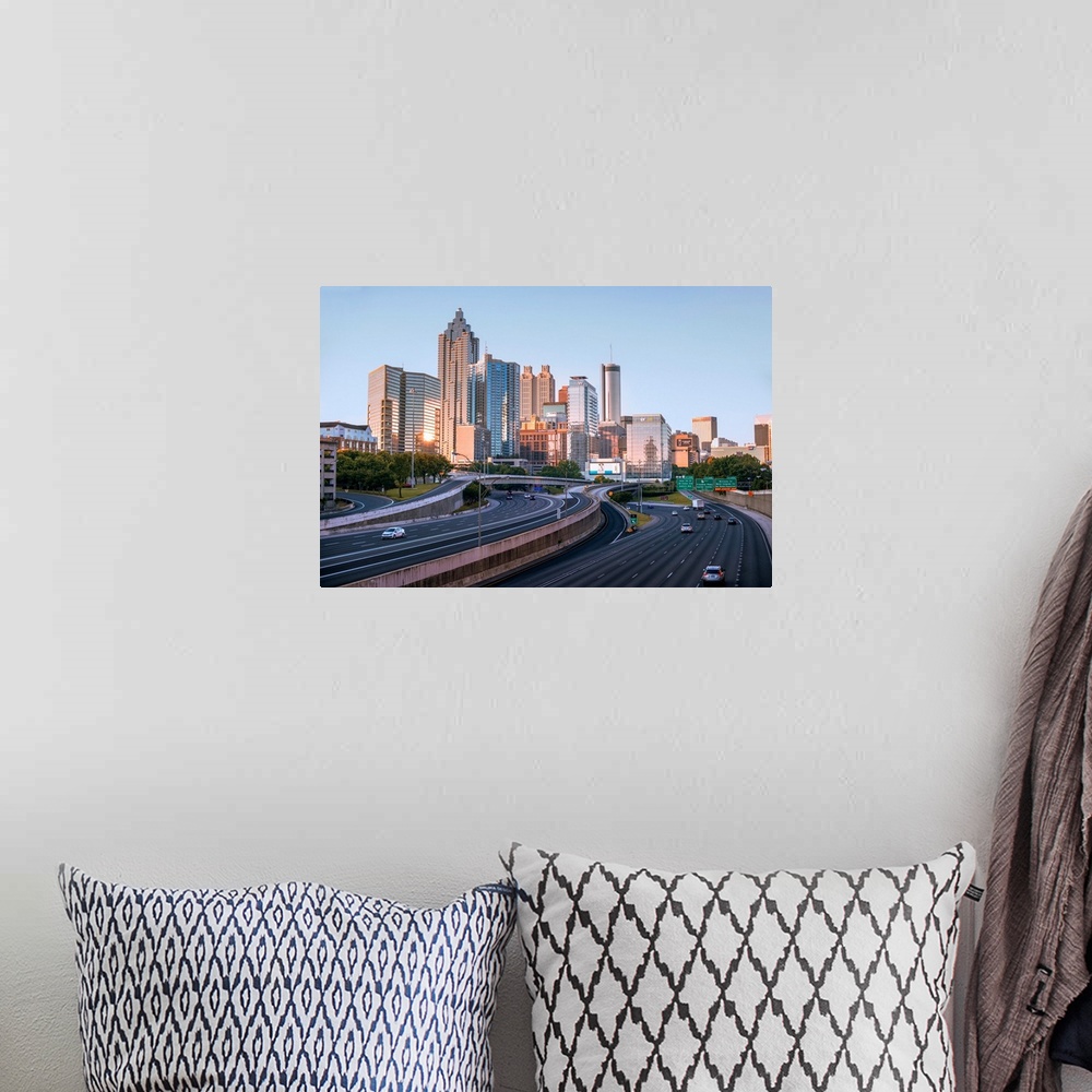 A bohemian room featuring Atlanta city skyline from the north side in Georgia.