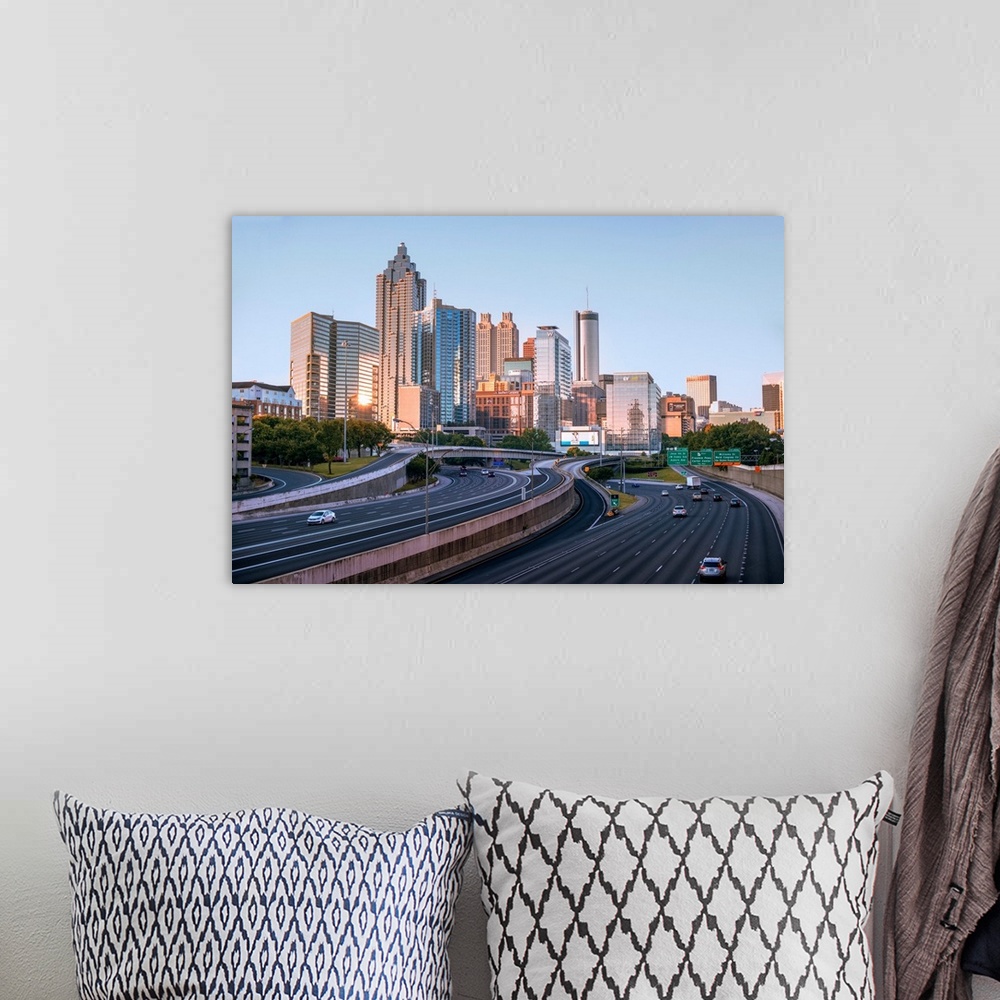 A bohemian room featuring Atlanta city skyline from the north side in Georgia.