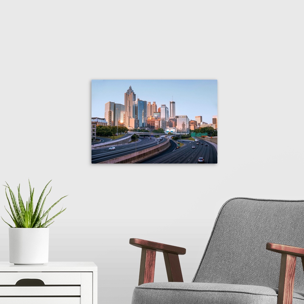 A modern room featuring Atlanta city skyline from the north side in Georgia.