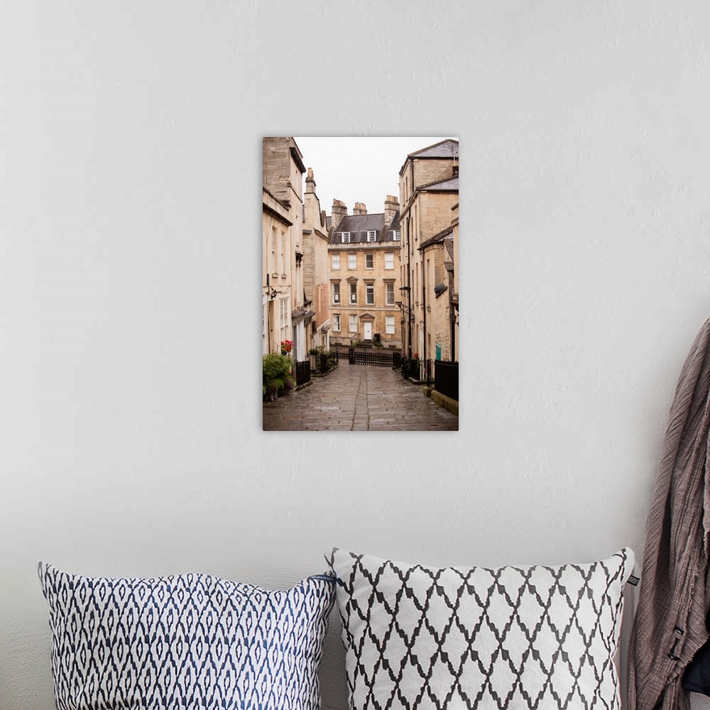 A bohemian room featuring Photograph of neighborhood architecture and a cobblestone road going through the center in Bath, ...