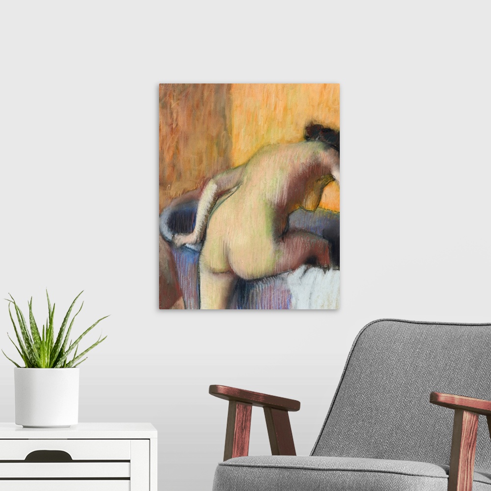 A modern room featuring Degas's interest in the motif of a nude entering the water apparently dates to his student days, ...
