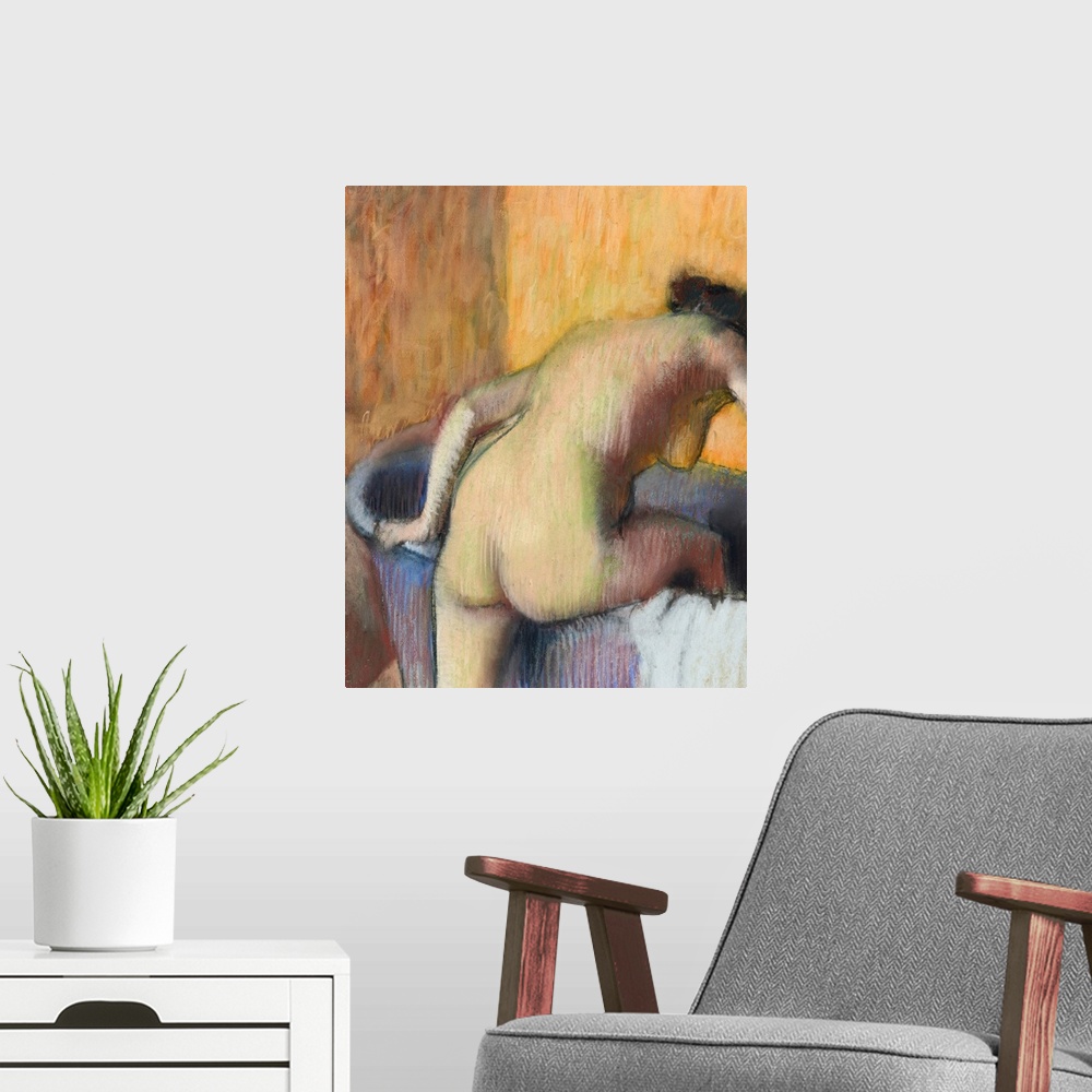 A modern room featuring Degas's interest in the motif of a nude entering the water apparently dates to his student days, ...