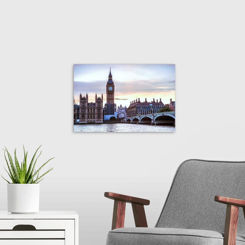 A modern room featuring View of Big Ben and Westminster Bridge in London, England.