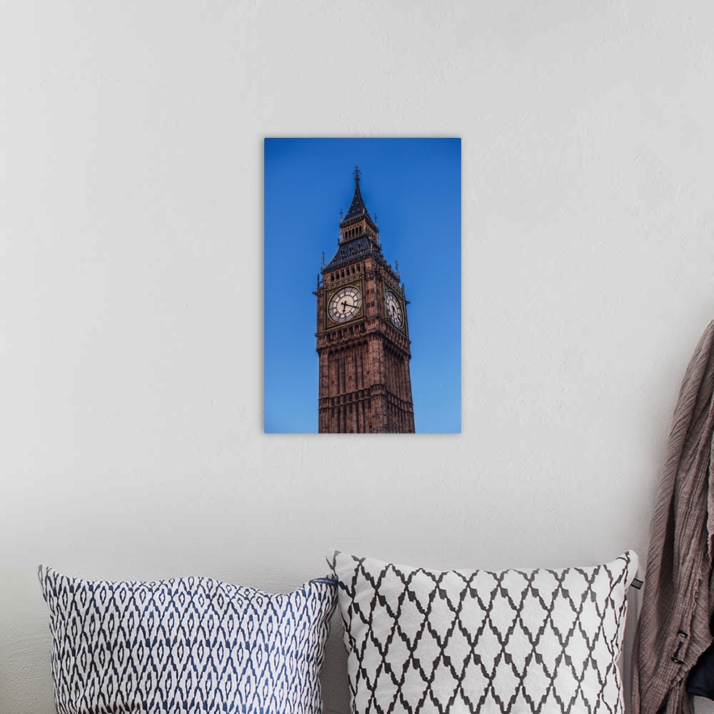 A bohemian room featuring View of a famous clock tower called Big Ben in London, England at night.