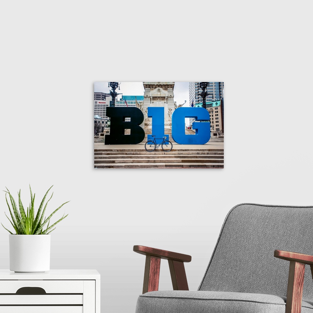 A modern room featuring Photo of the Big Ten Display on Monument Circle in Indianapolis, Indiana.