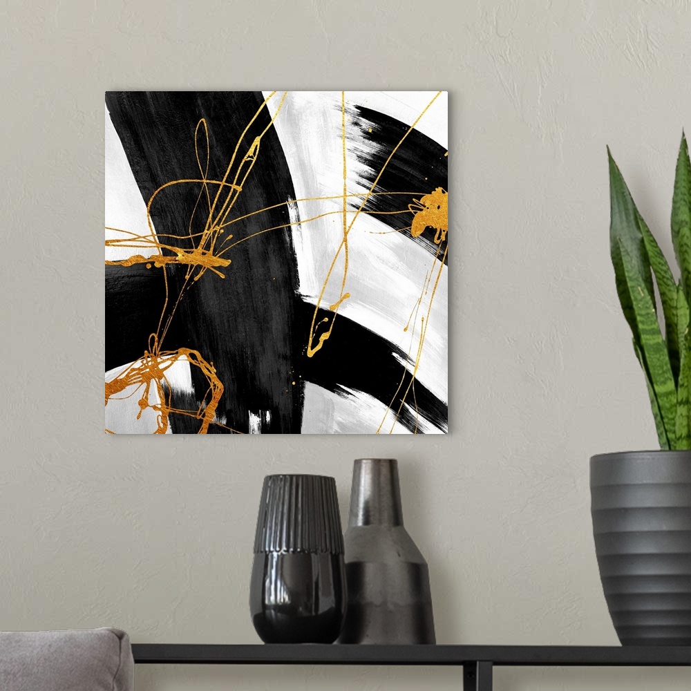 A modern room featuring Black Strokes I SQ