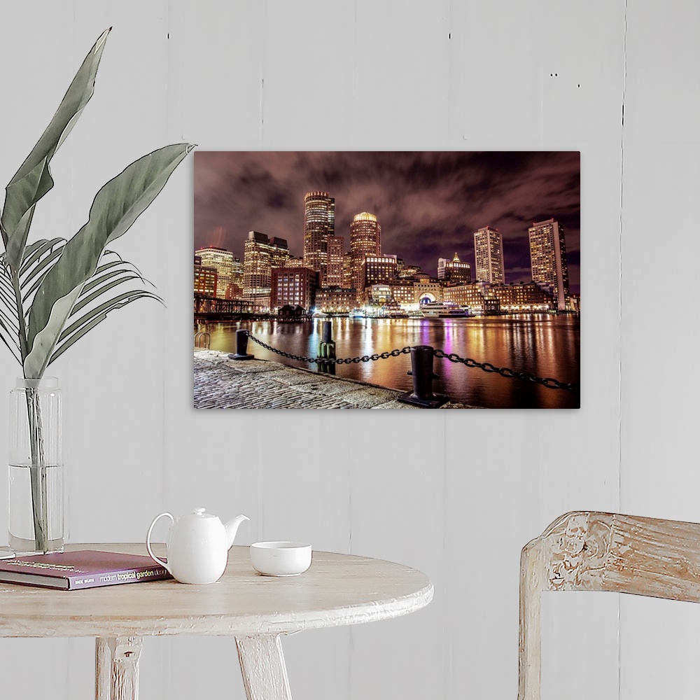 A farmhouse room featuring Photo of Boston city skyline and waterfront from the view of the Harborwalk.