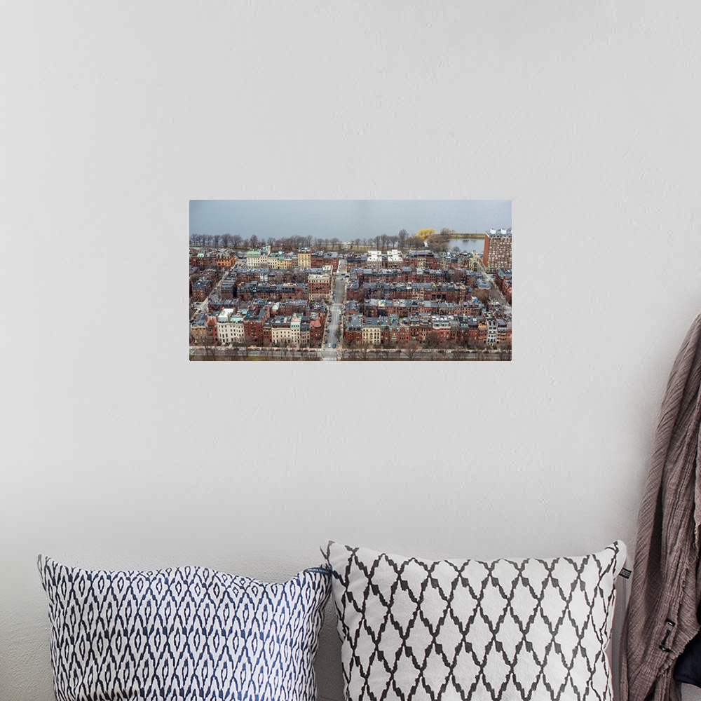 A bohemian room featuring Photo of Boston's cityscape featuring Gloucester Street towards Charles River.