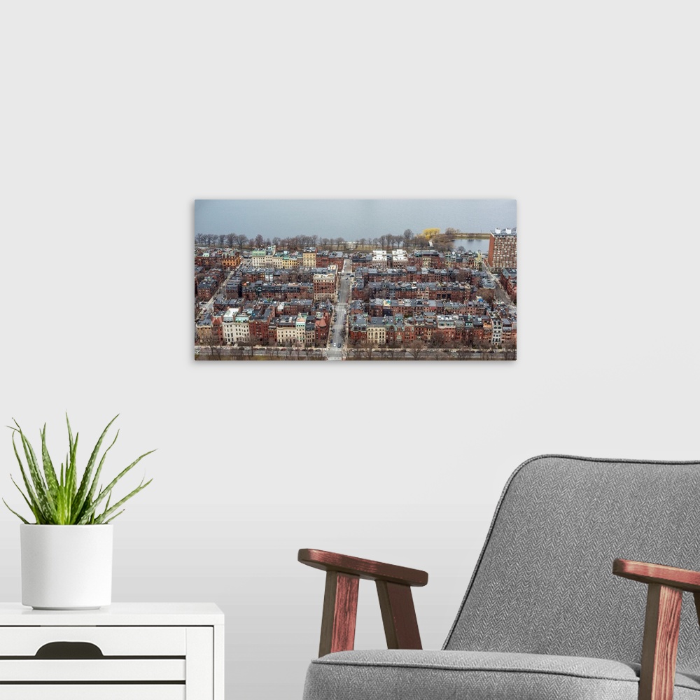 A modern room featuring Photo of Boston's cityscape featuring Gloucester Street towards Charles River.