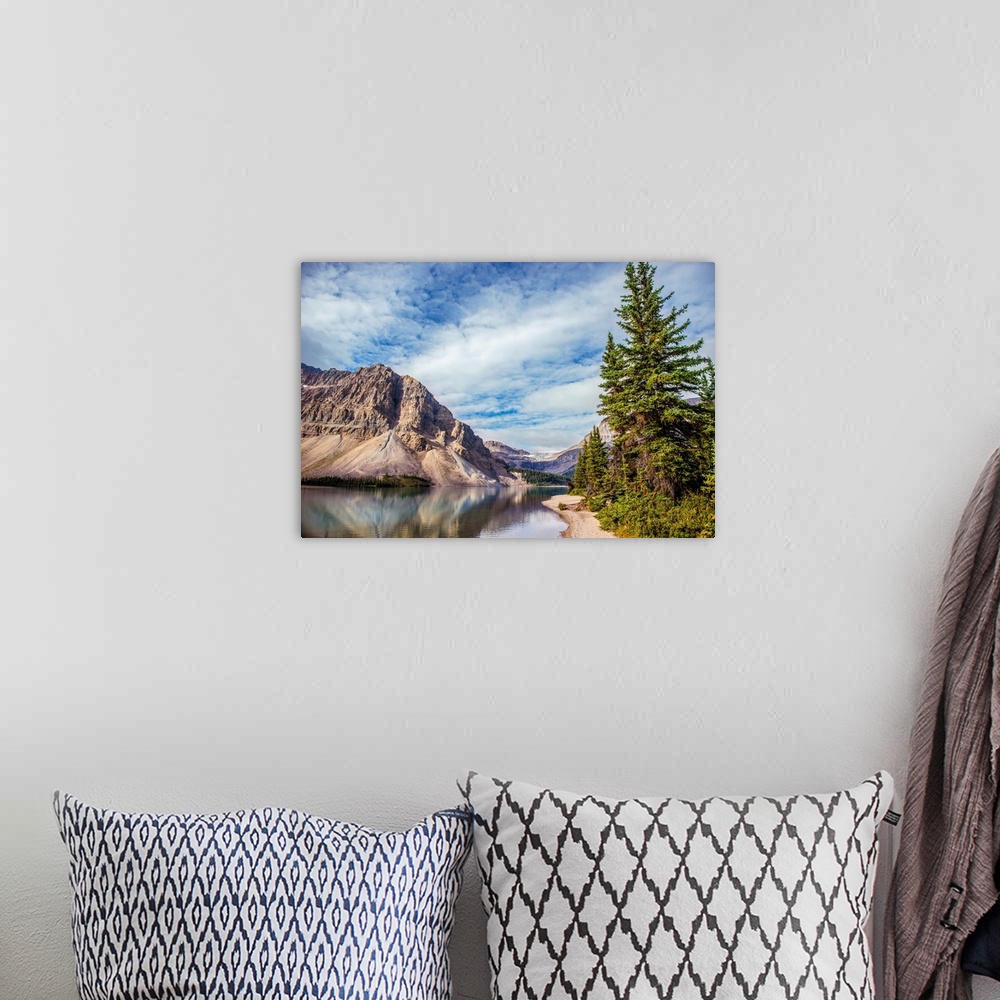 A bohemian room featuring Bow Lake in Banff National Park, Alberta, Canada.