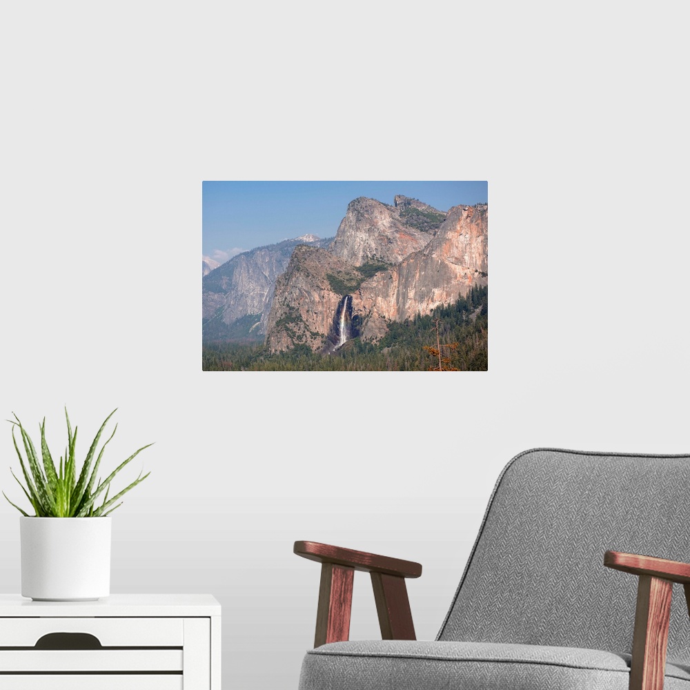 A modern room featuring Elevated view of Bridalveil Falls in Yosemite National Park, California.