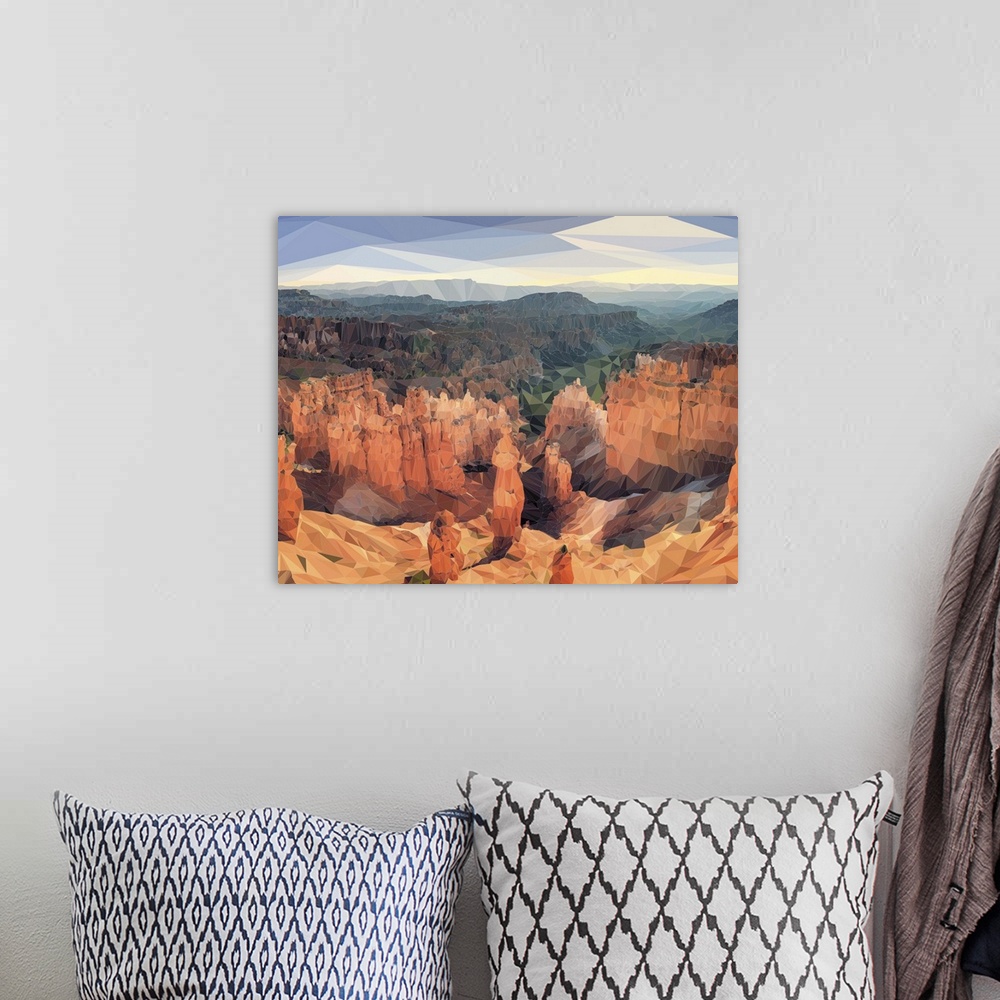 A bohemian room featuring Bryce Canyon National Park in Utah, rendered in a low-polygon style.