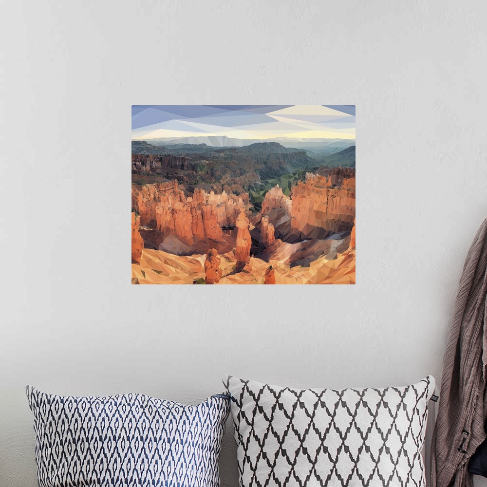 A bohemian room featuring Bryce Canyon National Park in Utah, rendered in a low-polygon style.