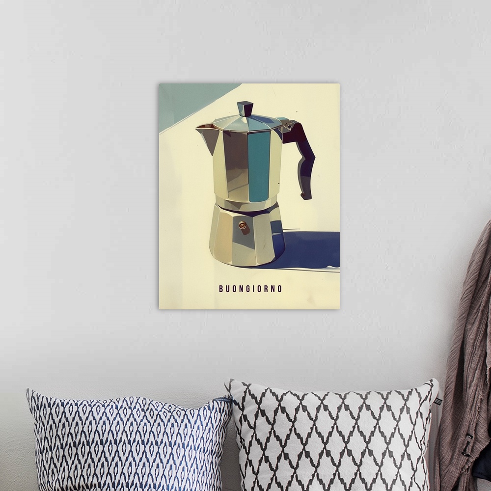 A bohemian room featuring Buongiorno - Retro Italian Coffee Advertising Poster