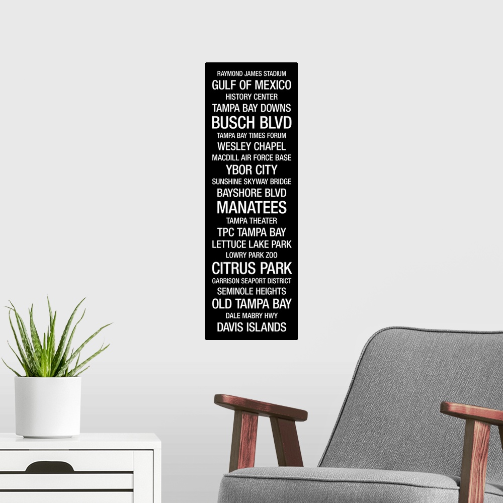 A modern room featuring Our twist on vintage Subway Signs of the early 20th Century, specific to the Tampa Bay area it bl...