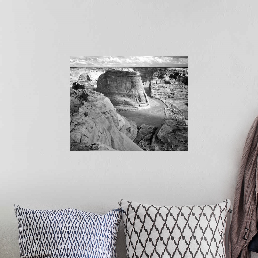 A bohemian room featuring Canyon de Chelly, panorama of valley from mountain.