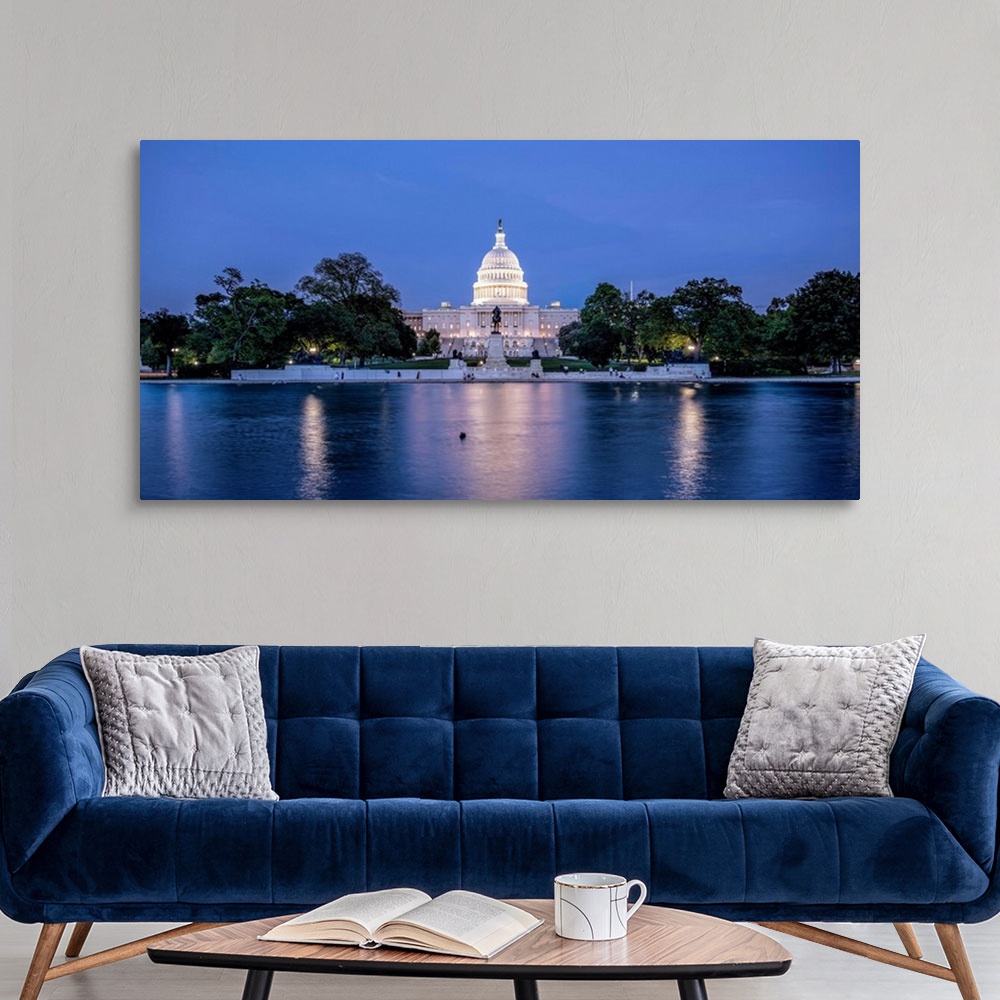 A modern room featuring Capitol Reflecting Pool At Night in front of US Capitol Building in Washington DC.