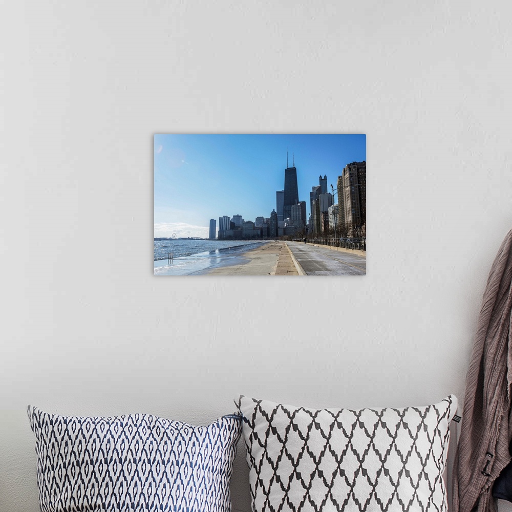 A bohemian room featuring Photo of Chicago skyline from the Concrete Beach.