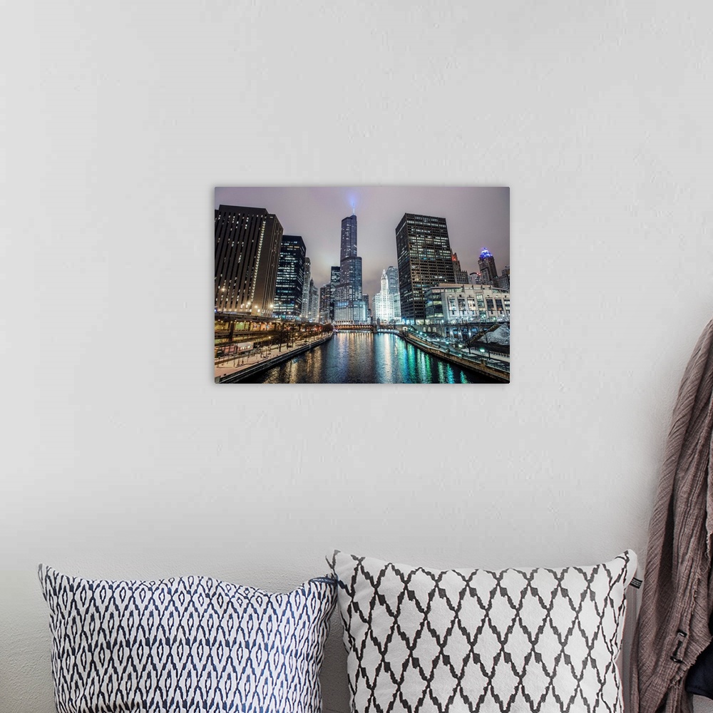 A bohemian room featuring View of Trump International Hotel & Tower Chicago from the William P. Fahey Bridge over Chicago R...