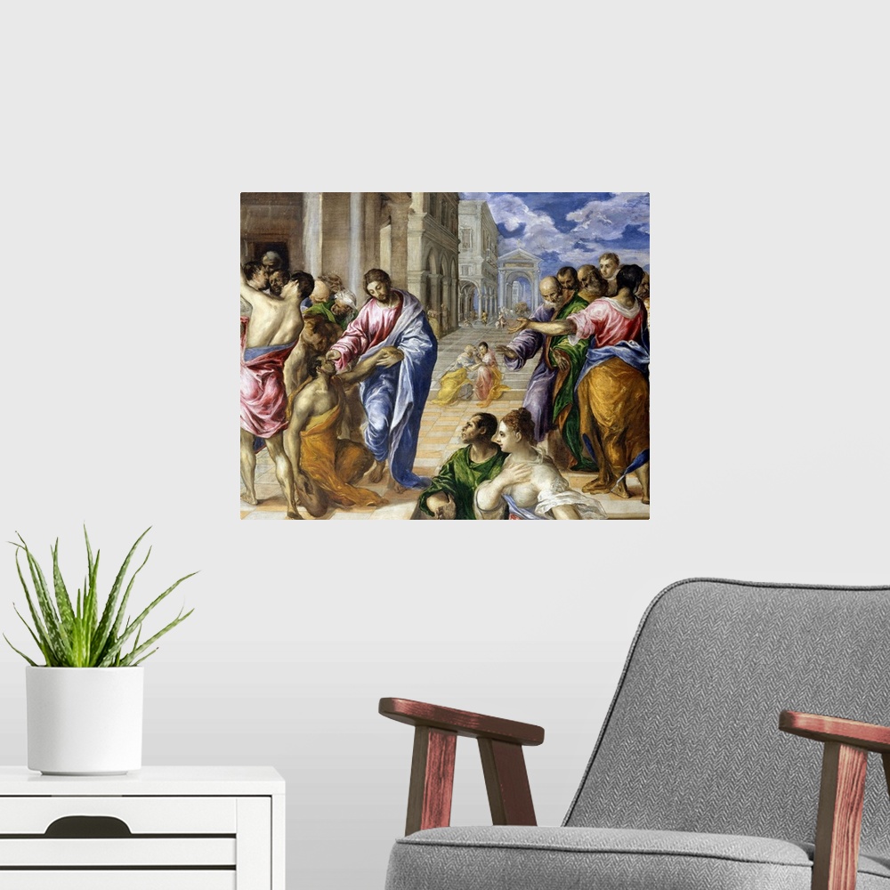 A modern room featuring El Greco painted this masterpiece of dramatic storytelling either in Venice or in Rome, where he ...