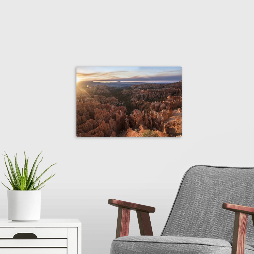 A modern room featuring Pastel clouds at sunset over the striped hoodoos of Bryce Canyon Amphitheater, Bryce Canyon Natio...