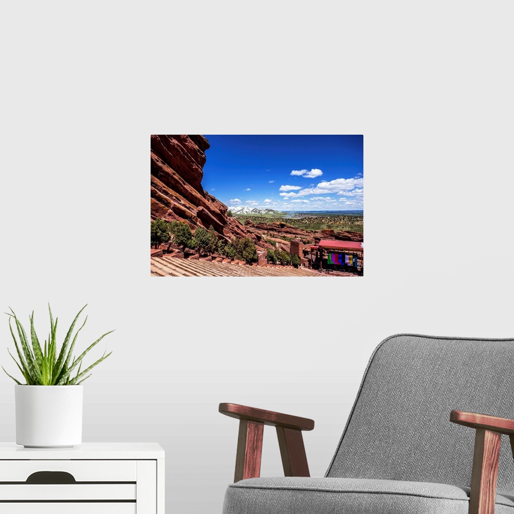 A modern room featuring View of Colorado's great plains and Creation rock from Red Rocks Amphitheatre.