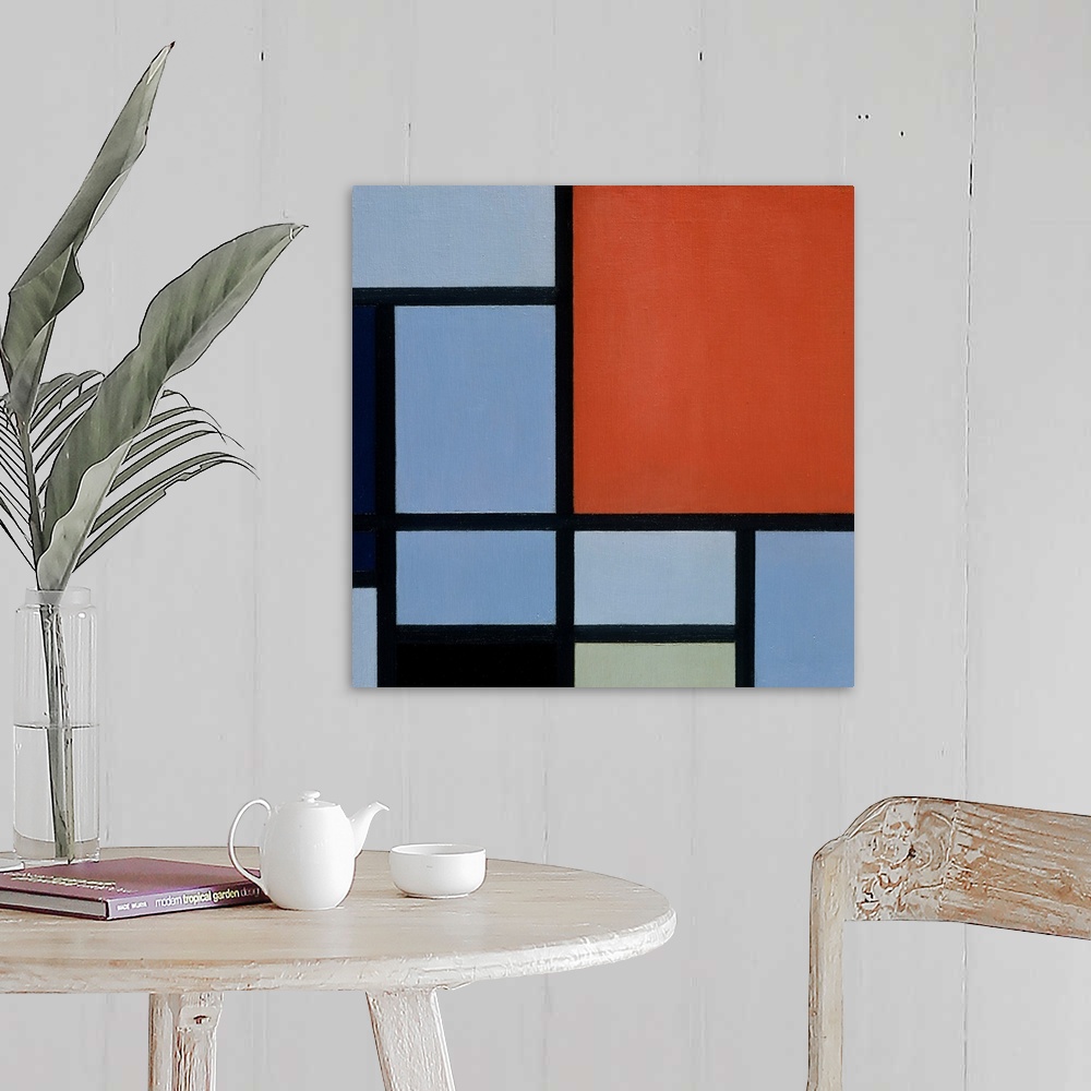 A farmhouse room featuring This is an early example of the geometric mode of painting that Mondrian called Neo-Plasticism. F...