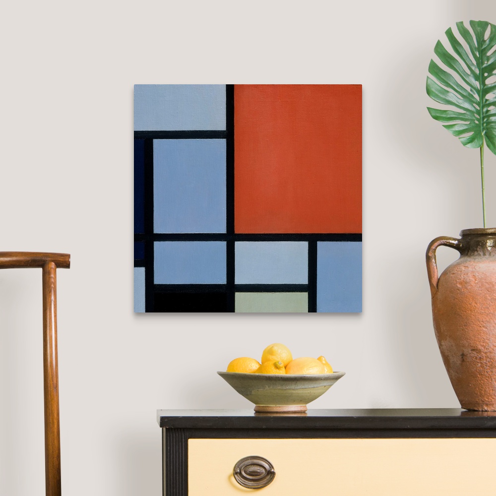 A traditional room featuring This is an early example of the geometric mode of painting that Mondrian called Neo-Plasticism. F...
