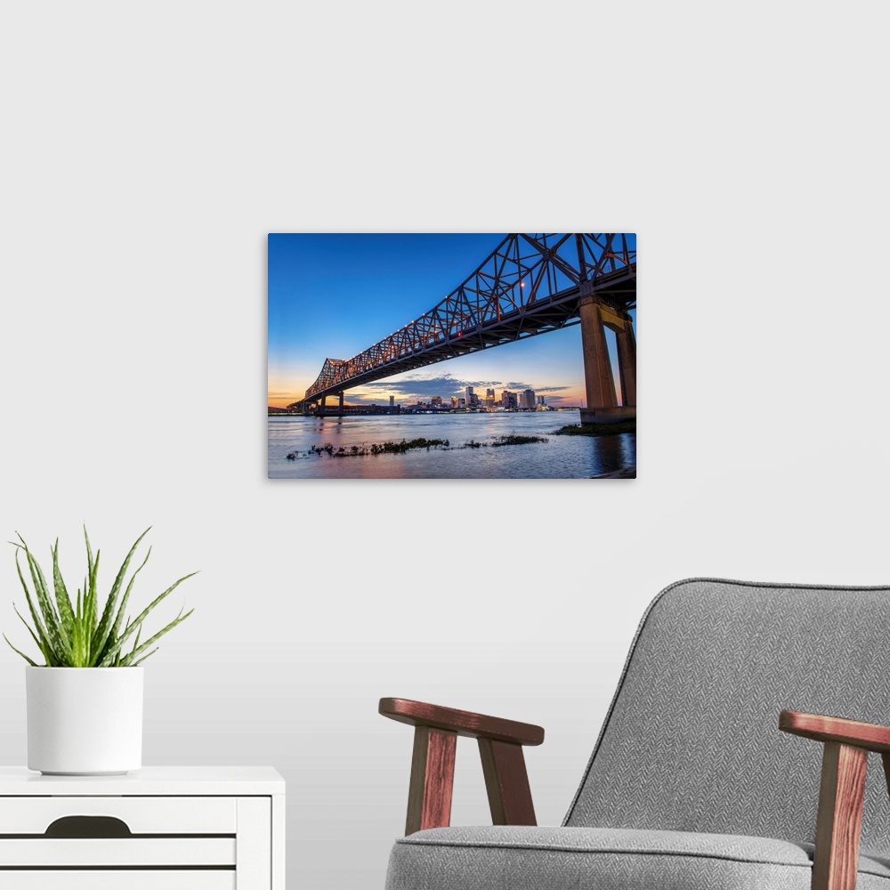 A modern room featuring View of Crescent City Connection Bridge in New Orleans, Louisiana.