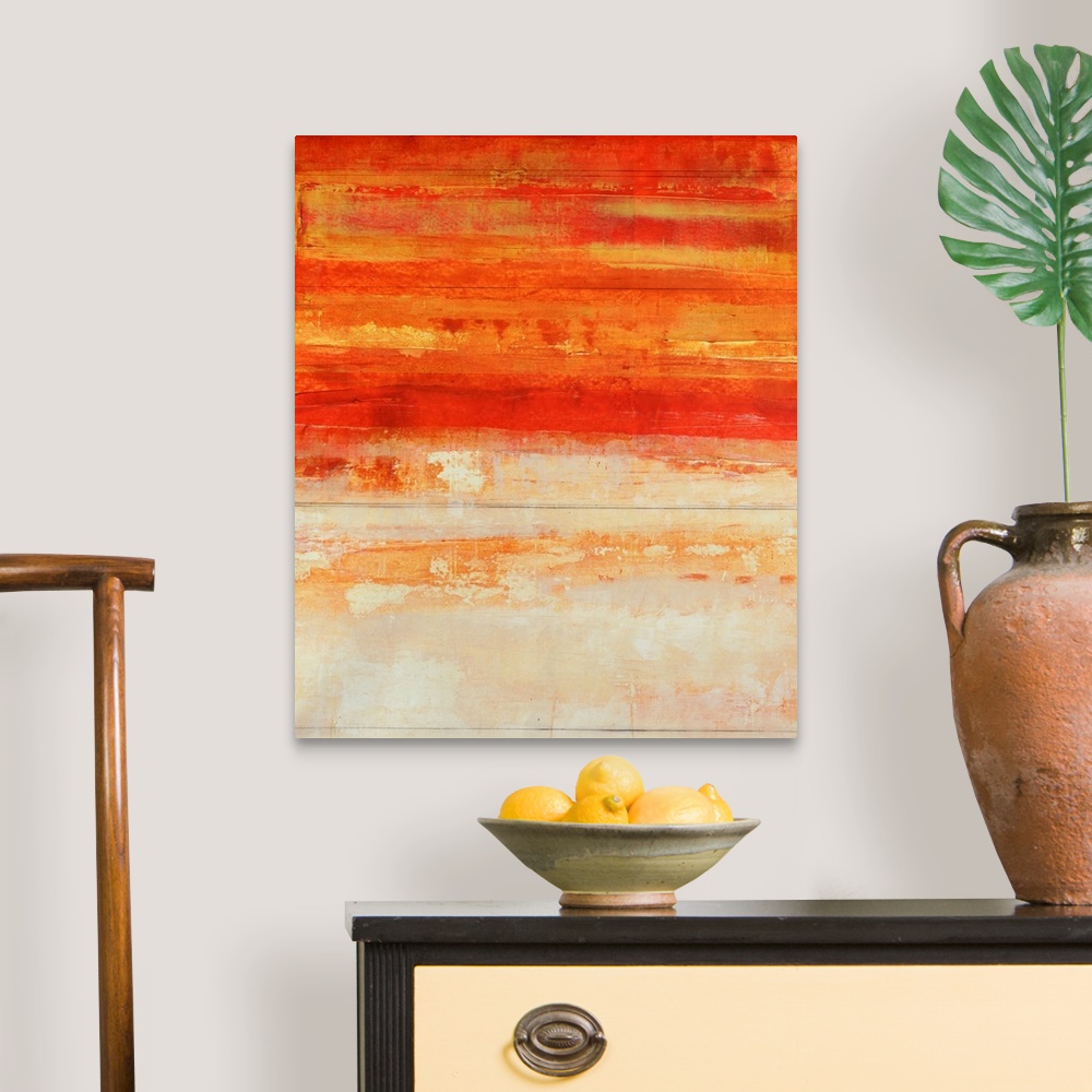 A traditional room featuring Abstract painting of a warm gradient texture going from dark to light vertically on canvas.