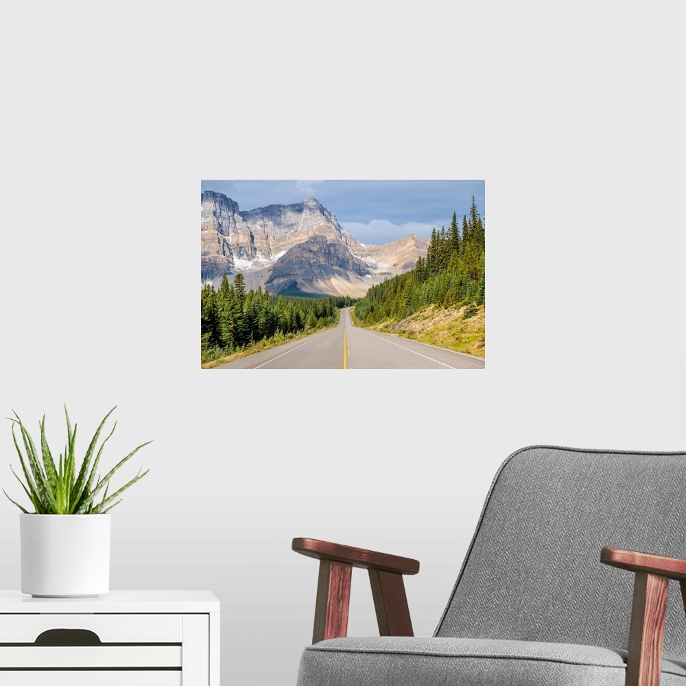 A modern room featuring View of a mountain from Icefields Parkway in Banff National Park, Alberta, Canada.