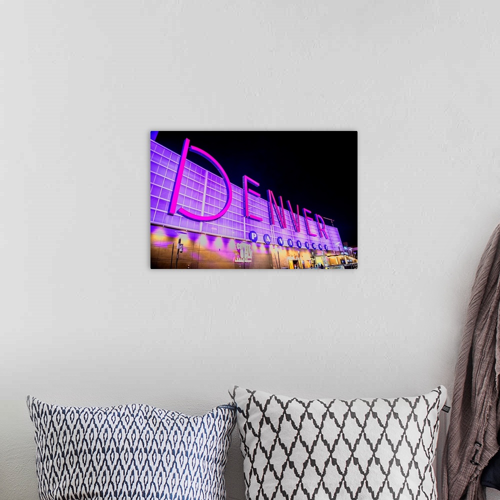 A bohemian room featuring Photo of Denver Pavilions neon sign, Colorado.