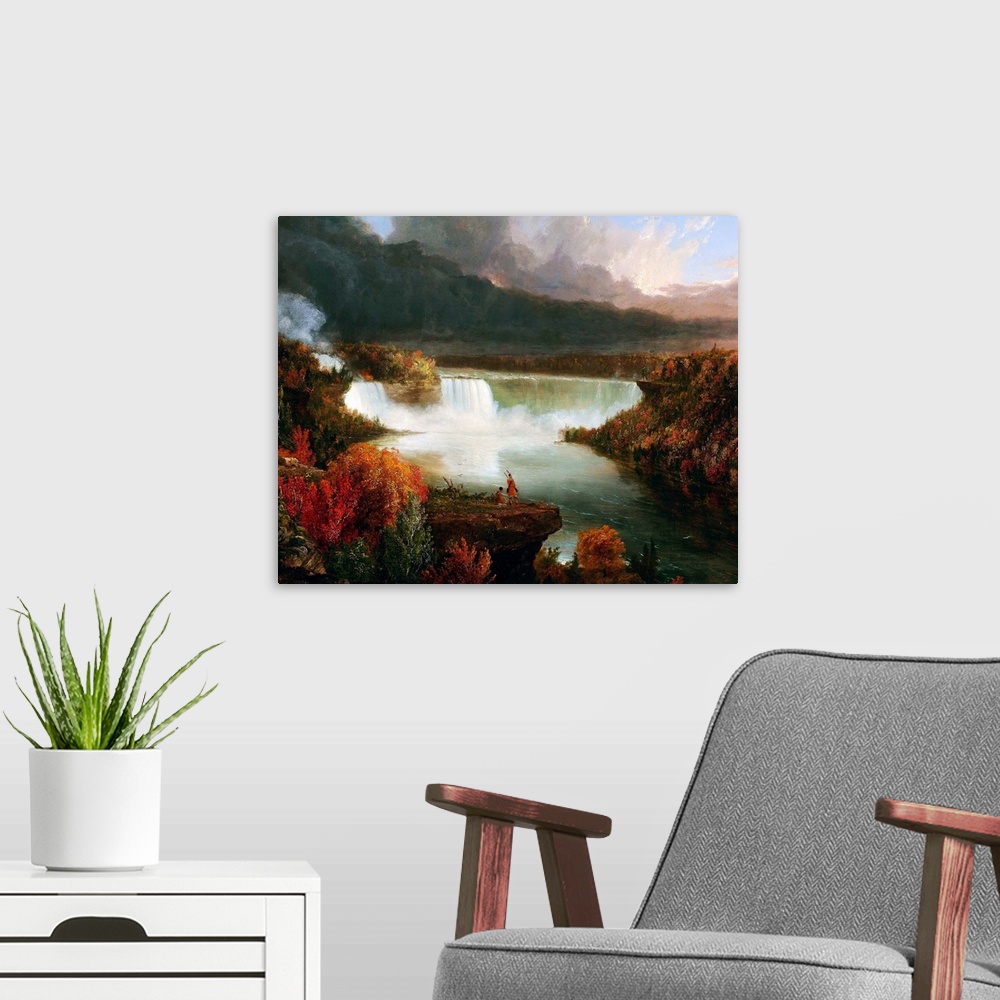 A modern room featuring The Art Institute's canvas expresses the untamed spirit of the waterfall that so impressed Cole. ...